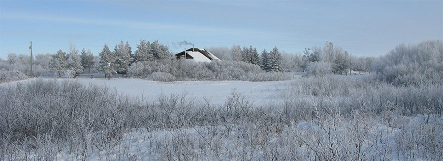 Winter view of family home on parcel G.